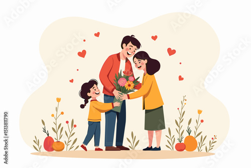 girl giving parents flowers