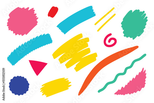 Colorful Hand Drawn Abstract Shapes & Brush Strokes Set