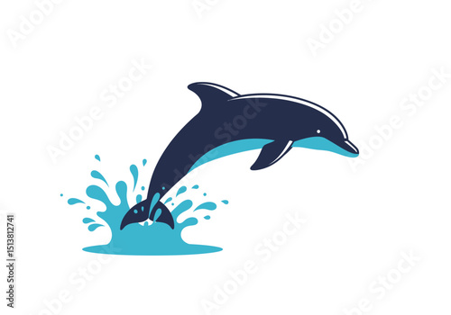 Dolphin jumping water splash illustration