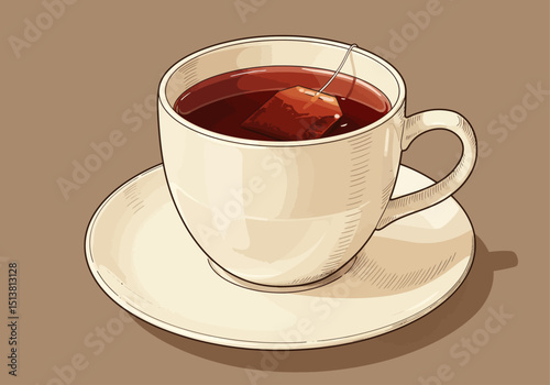 Single cup of hot beverage in white cup and saucer