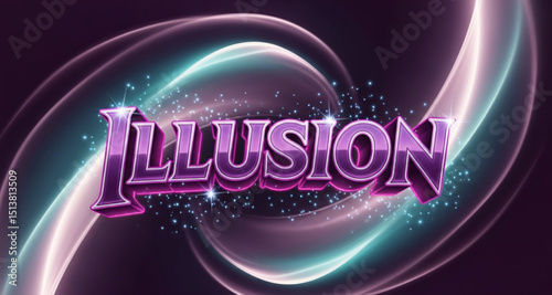 Illusion Text with Abstract Swirls and Purple Background | Conceptual Design for Magic Shows, Hypnosis, and Deceptive Advertising