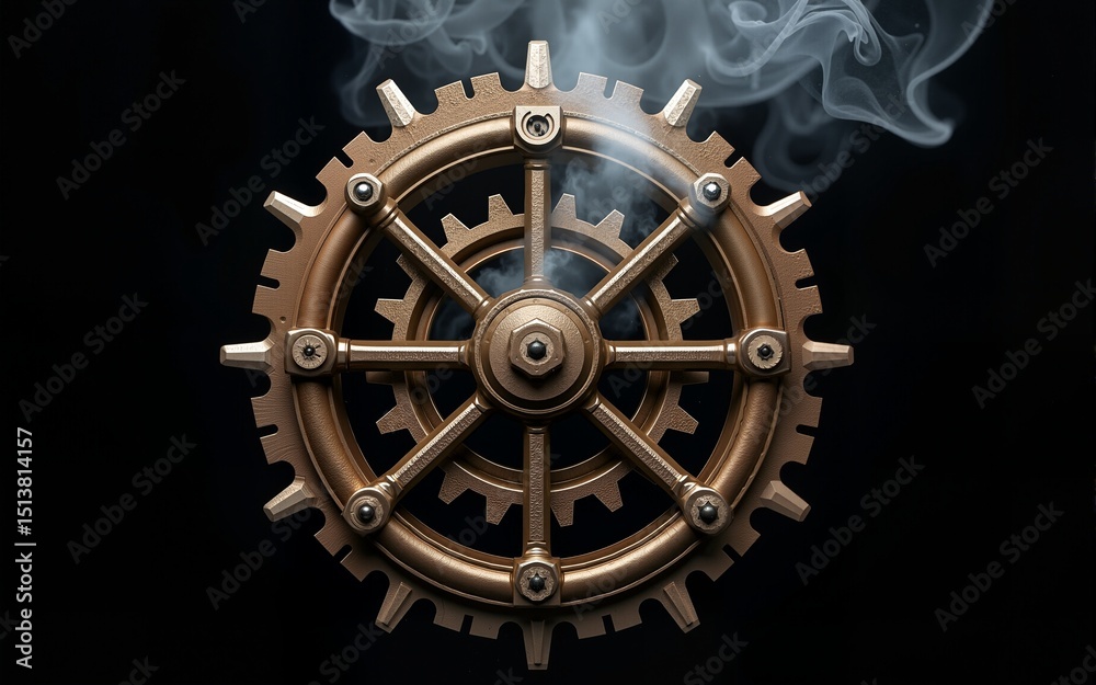 Obraz premium Steampunk Clockwork Gears with Smoke on Black Background. High quality