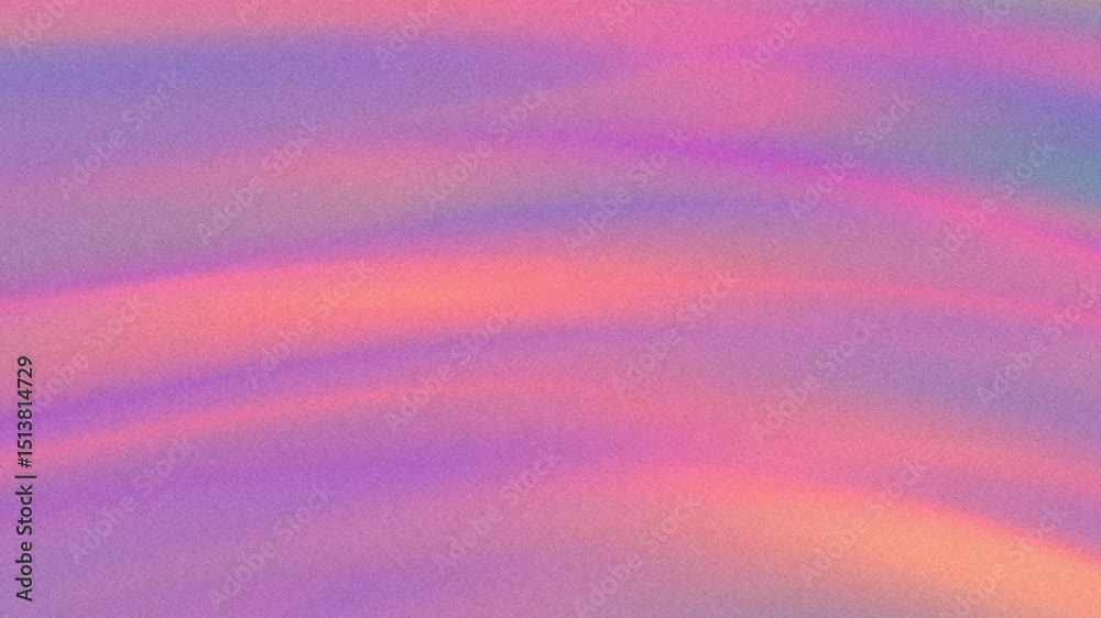 Fluorescent colours abstract background with blurry gradient wave in neon orange, pink, blue, violet, light green, and grain noise texture. Fluid ripples motion. Liquid animation. Summer sunset vibes