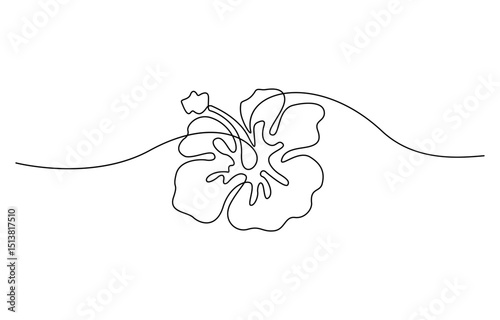 Hibiscus flower in  continuous one line art drawing style. Floral abstract symbol in simple linear style. Minimalist black line sketch isolated on white background.