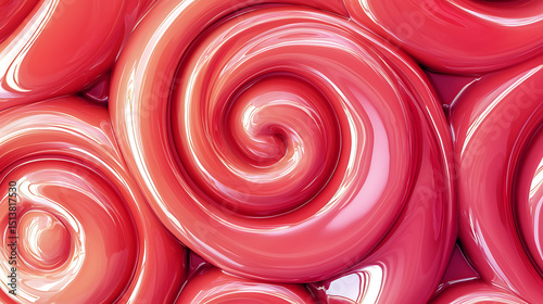 A close up of a red swirl of candy