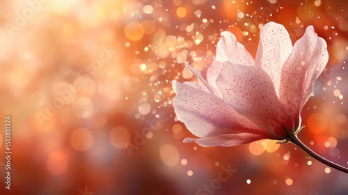 A breathtaking close-up of a pink flower, highlighted by magical bokeh and sparkling lights, creating a dreamy atmosphere that evokes feelings of wonder and beauty.
