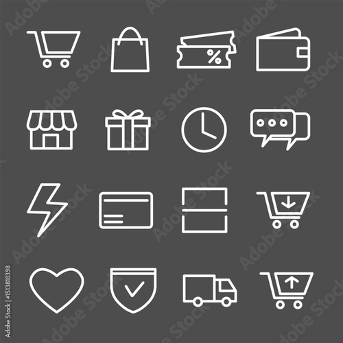online shop e-commerce simple minimalist line icon set, editable stroke thickness