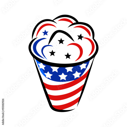 Patriotic snow-cone icon with stars and stripes, festive treat concept