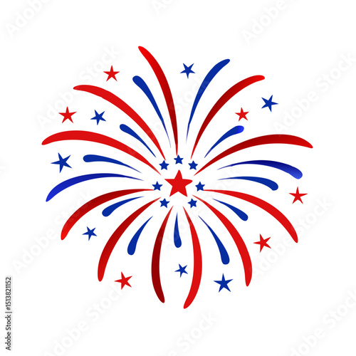 Fireworks icon exploding in red and blue, celebration concept