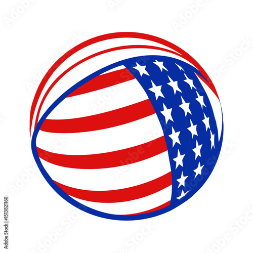 USA beach ball icon featuring stars and stripes, festive summer concept