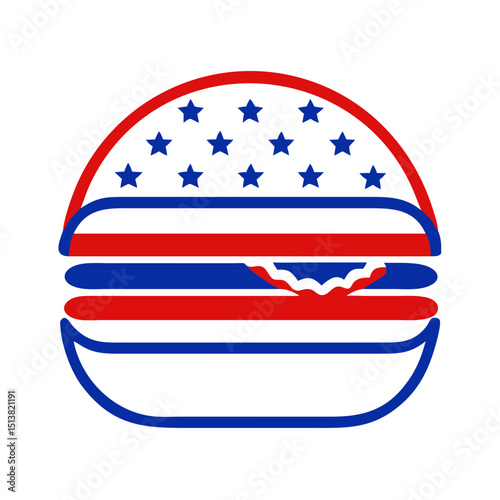 Festive burger icon celebrating Independence Day, patriotic food concept