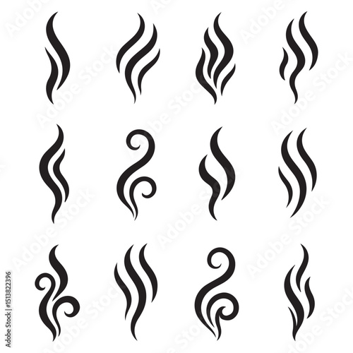 Smoke Swirl Icon Vector Set – Abstract Steam Symbols with Curved Lines for Heat, Vapor & Decorative Design