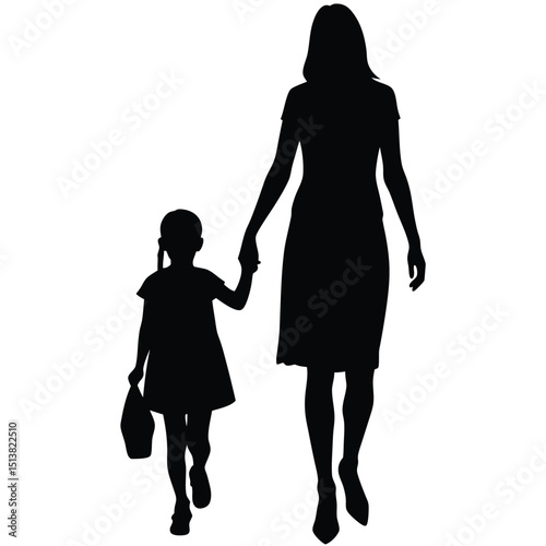 Mom Walking with Daughter Silhouette