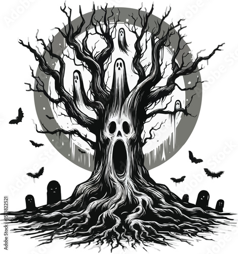 Spooky Haunted Tree Illustration