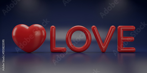 3D Red Love Text Word Block on Dark Background