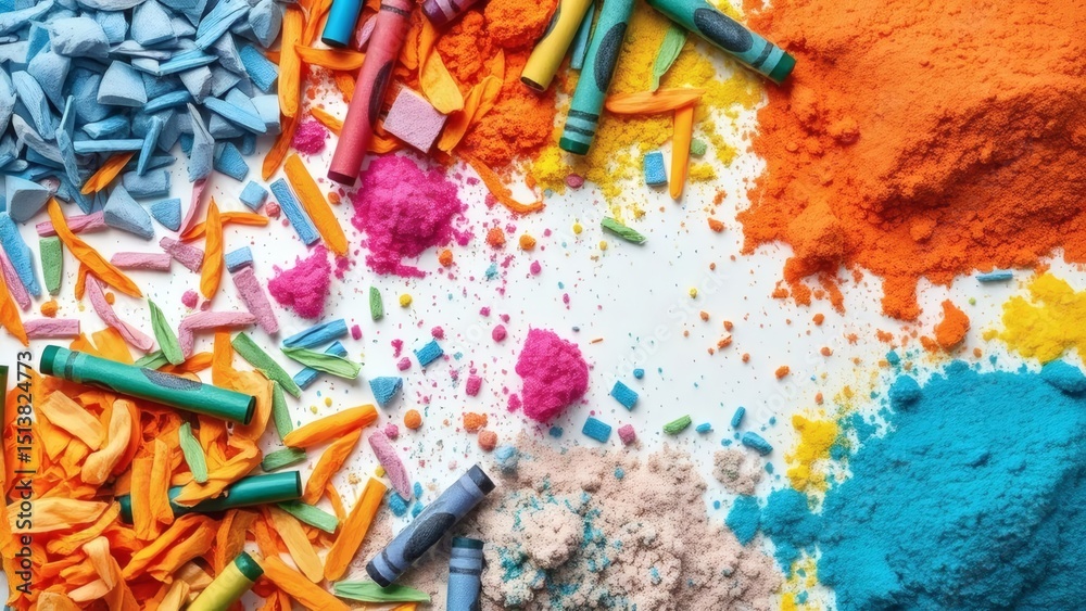 Fototapeta premium Colorful crayons and powder pigments isolated on white background