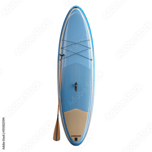 Sleek Blue Stand-Up Paddleboard with Wooden Paddle