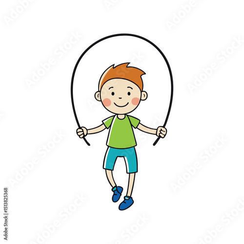 a kid jumping rope cartoon vector with white background.