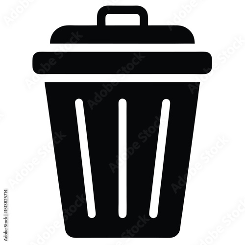 Silhouette of Trash Bin Icon on White Background