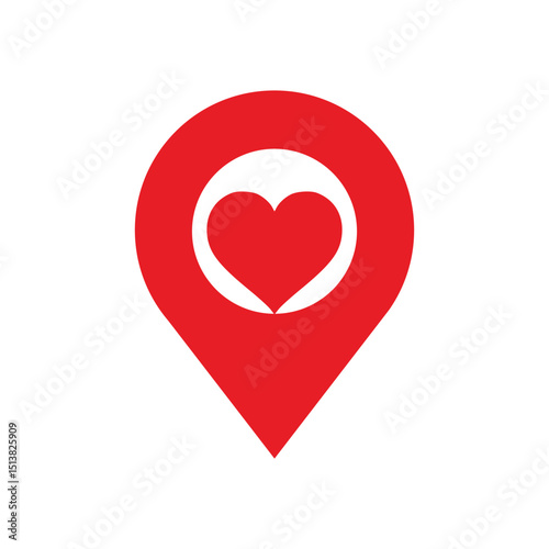Red Heart Icon Inside Location Pin Marker Design Love and Navigation Symbol Vector