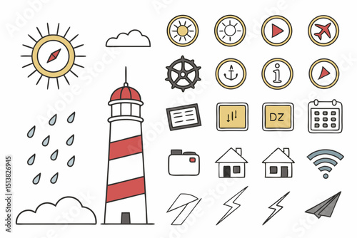 lighthouse icons set