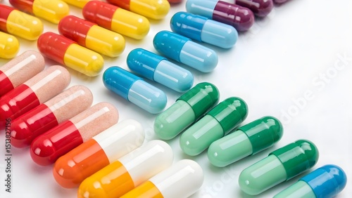 colorful pills on white background photo
