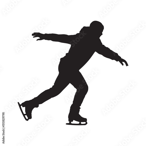Figure Skater Silhouette on Ice Rink Winter Sport Performance Artistic Expression Black Background Dynamic Movement