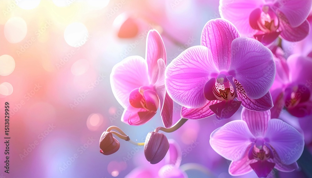 Close-up of vibrant pink orchid blooms with a soft, glowing bokeh background, ideal for elegant and floral-themed designs Close-up of vibrant pink orchid blooms with a soft, glowing bokeh background, ideal for elegant and floral-themed designs
