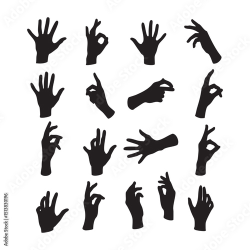 Silhouette set of hand on white background