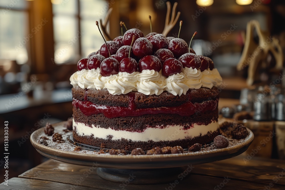 custom made wallpaper toronto digitalBlack Forest cake topped with cherries served in cozy German alpine inn