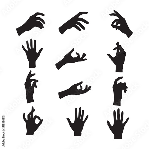 Silhouette set of hand on white background
