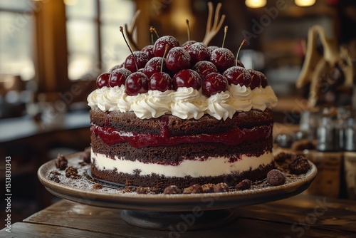 Wallpaper Mural Black Forest cake topped with cherries served in cozy German alpine inn Torontodigital.ca