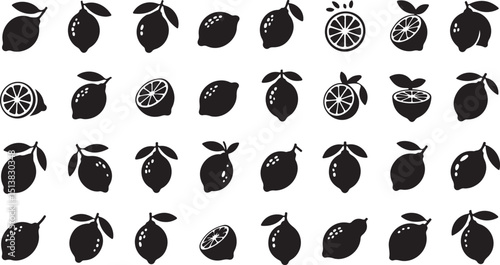 A set of lemon illustrations in a flat style design suitable for various applications such as websites marketing materials and culinary publications