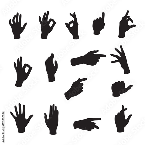 Silhouette set of hand on white background
