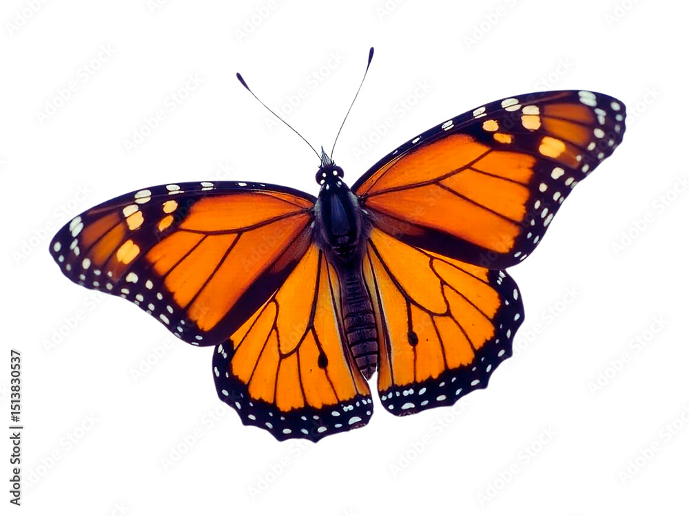 Fototapeta premium Vivid Monarch Butterfly with Open Wings on Black Background