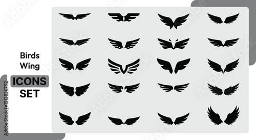 wing vector set, wing logo designs. Various artistic wing vector illustrations, bird, angel, bat, eagle, and minimalist wing icons for branding, tattoos, emblems.