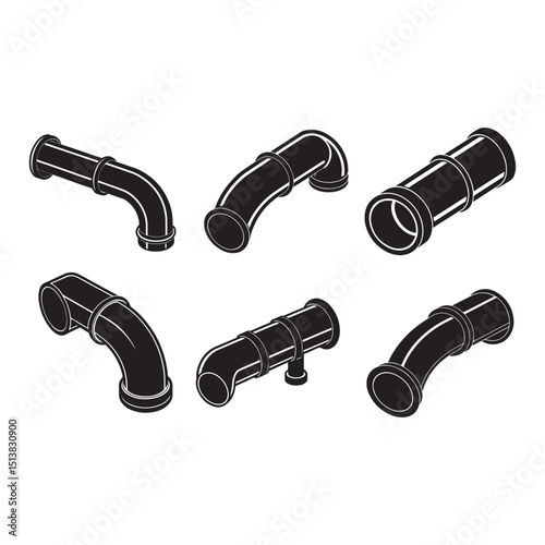 Isometric Pipe Fittings Collection of Black and White Industrial Pipe Illustrations