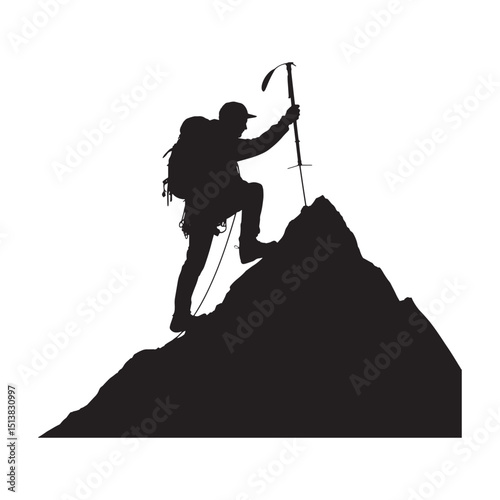 Mountain Climber Silhouette Summit Ascent Outdoor Adventure Challenge Black Background Extreme Sport Exploration
