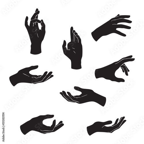 Silhouette set of hand on white background
