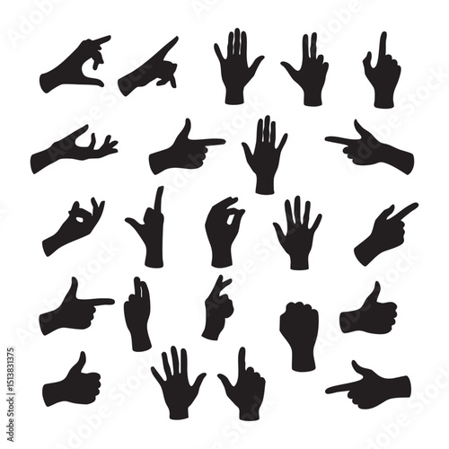 Silhouette set of hand on white background