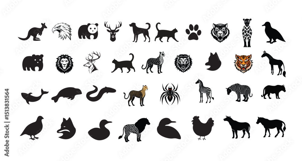Obraz premium Animals Silhouette vector logo, icon illustration.. Animal vector design set.