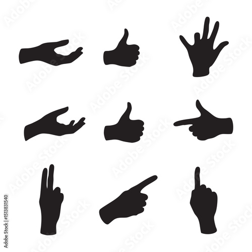 Silhouette set of hand on white background