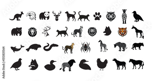 Animals Silhouette vector logo, icon illustration.. Animal vector design set.
