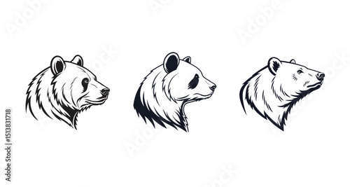 Bear silhouette vector illustration, Black silhouette of a bear on a white background looking forward from the side.
