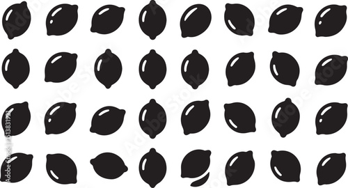 A set of flat style lemon illustrations featuring various lemon depictions in a simplistic design style