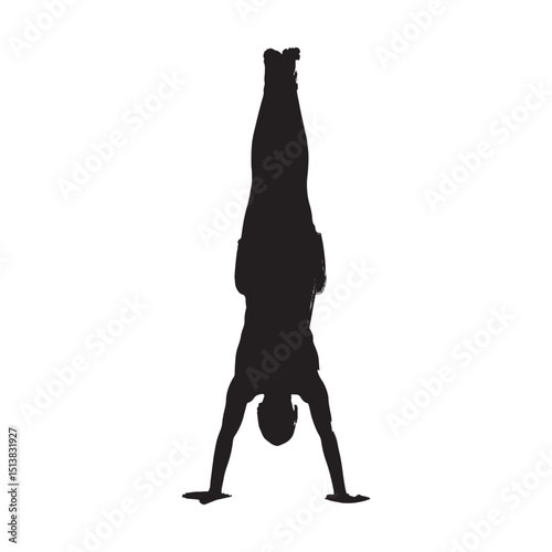 Silhouette Illustration of a Person Doing a Handstand Against a Black Backdrop for Fitness and Gymnastics Enthusiasts