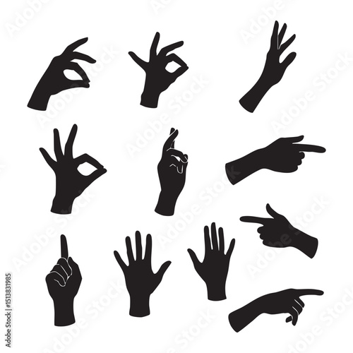 Silhouette set of hand on white background
