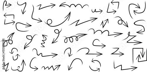 Collection of abstract arrow symbols in different curved and twisted vector line