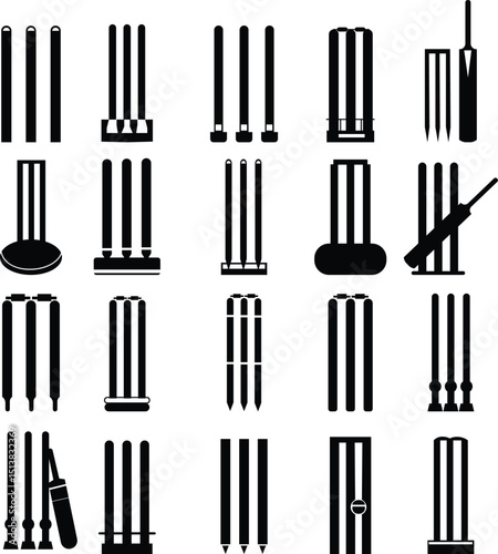 Cricket wicket icon set . trendy flat and line styles. Cricket game vector isolated on transparent background. cricket tournament wicket out elements template. vintage for clubs and team. Sports sign