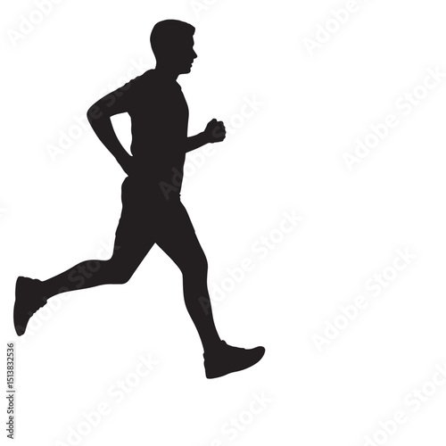 Silhouette of a Runner on Black Background, Athletic Figure in Motion, Cardio Exercise, Fitness Training, Healthy Lifestyle